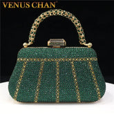 Popular Nigerian Evening Bag - Diamond Design Clutch with Rhinestones & Long Chain Handle - Himpall